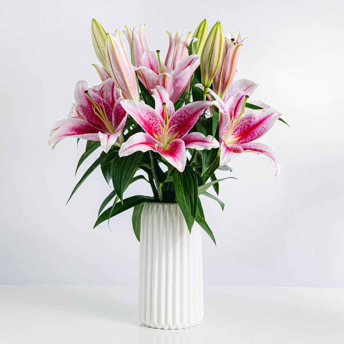 Bouquet of pink oriental lilium flowers